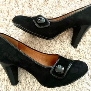 Sofft, Black Suede Leather, Stacked Heel, Mary Jane